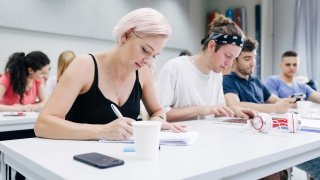 Studierende machen sich Notizen in einer Vorlesung