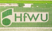 Einen Tag investierten Studierenden der Agrarwirtschaft um das HfWU-Logo ins Feld zu mähen