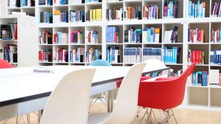 Gut ausgestattete Bibliothek mit Platz für Einzelstudium oder Lerngruppen